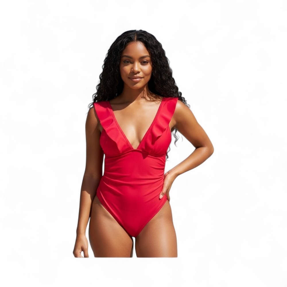 Plunging Ruched One Piece Swimsuit Women Vibrant Red Medium From Cupshe